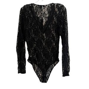 🐆 SEXY BLACK LACE BODYSUIT 🖤 Romeo + Juliet Couture Lg